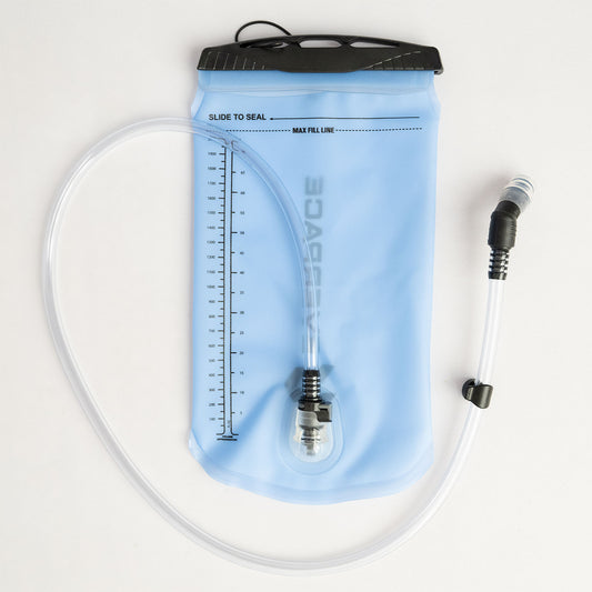Hydration bladder with hose on a white background