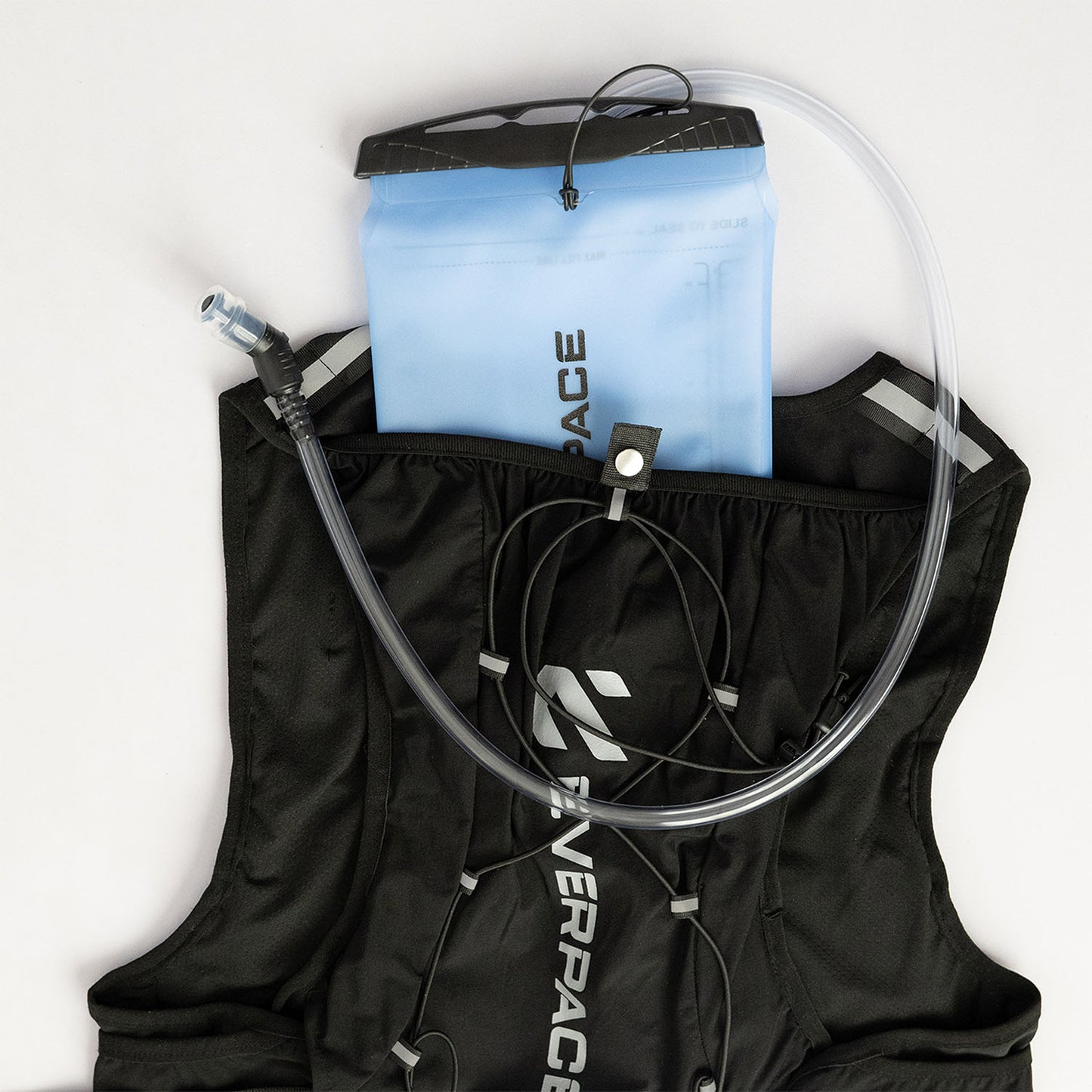 An Everpace vest with hydration bladder inserted into the vest pocket