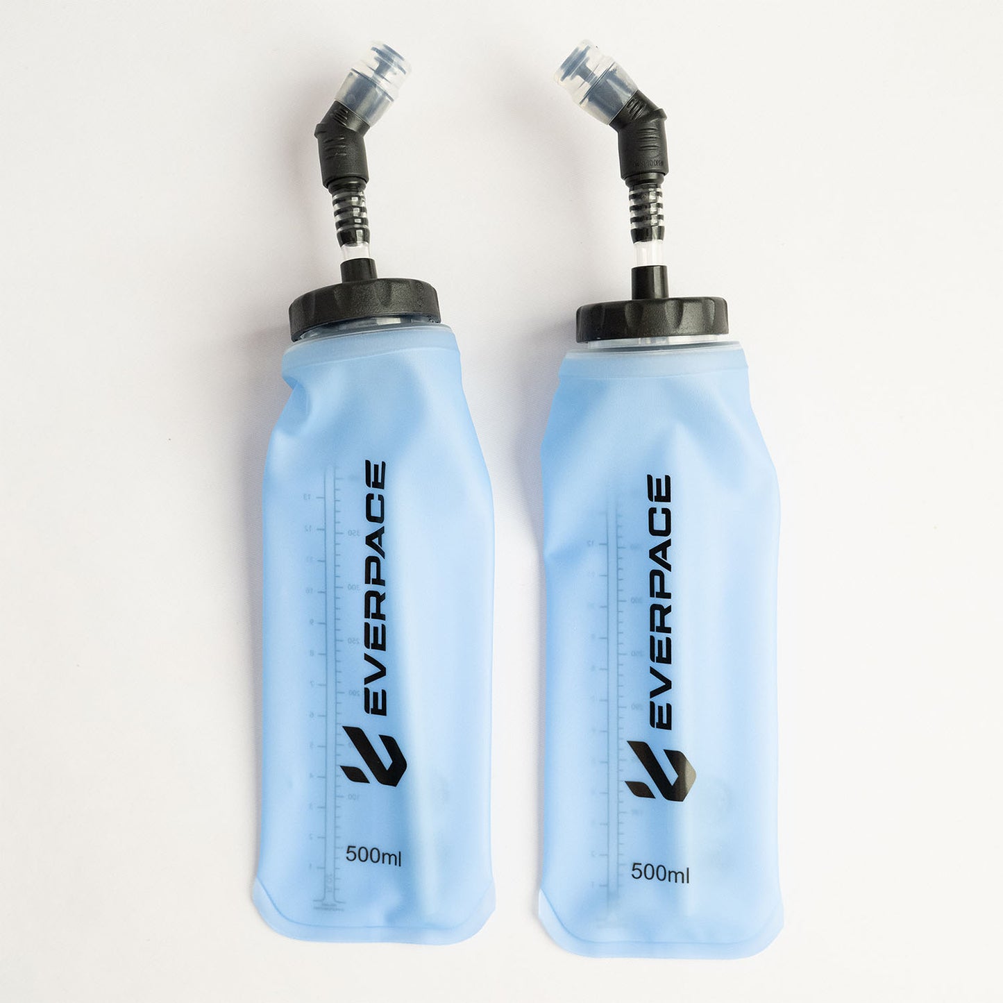 Two Everpace soft water flasks with straws, on a white background
