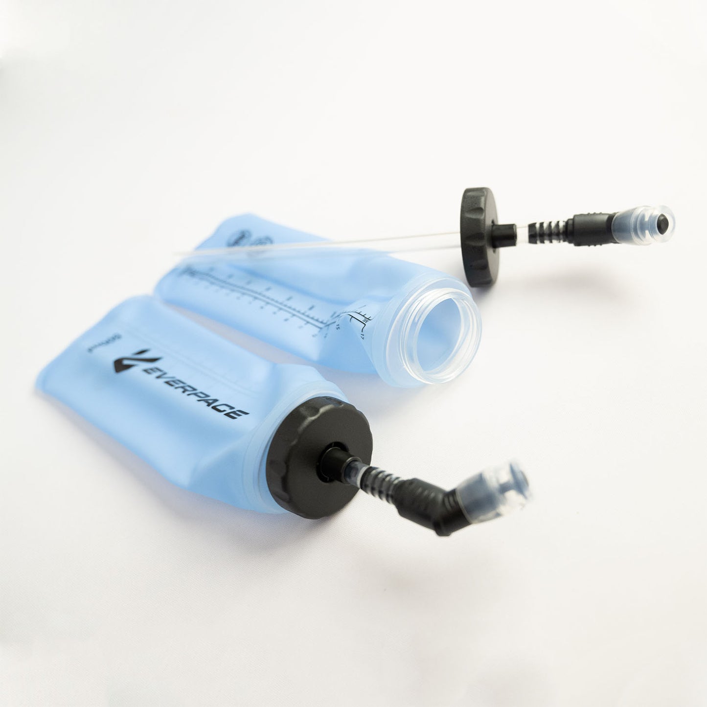 Two Everpace soft water flasks with straws, on a white background