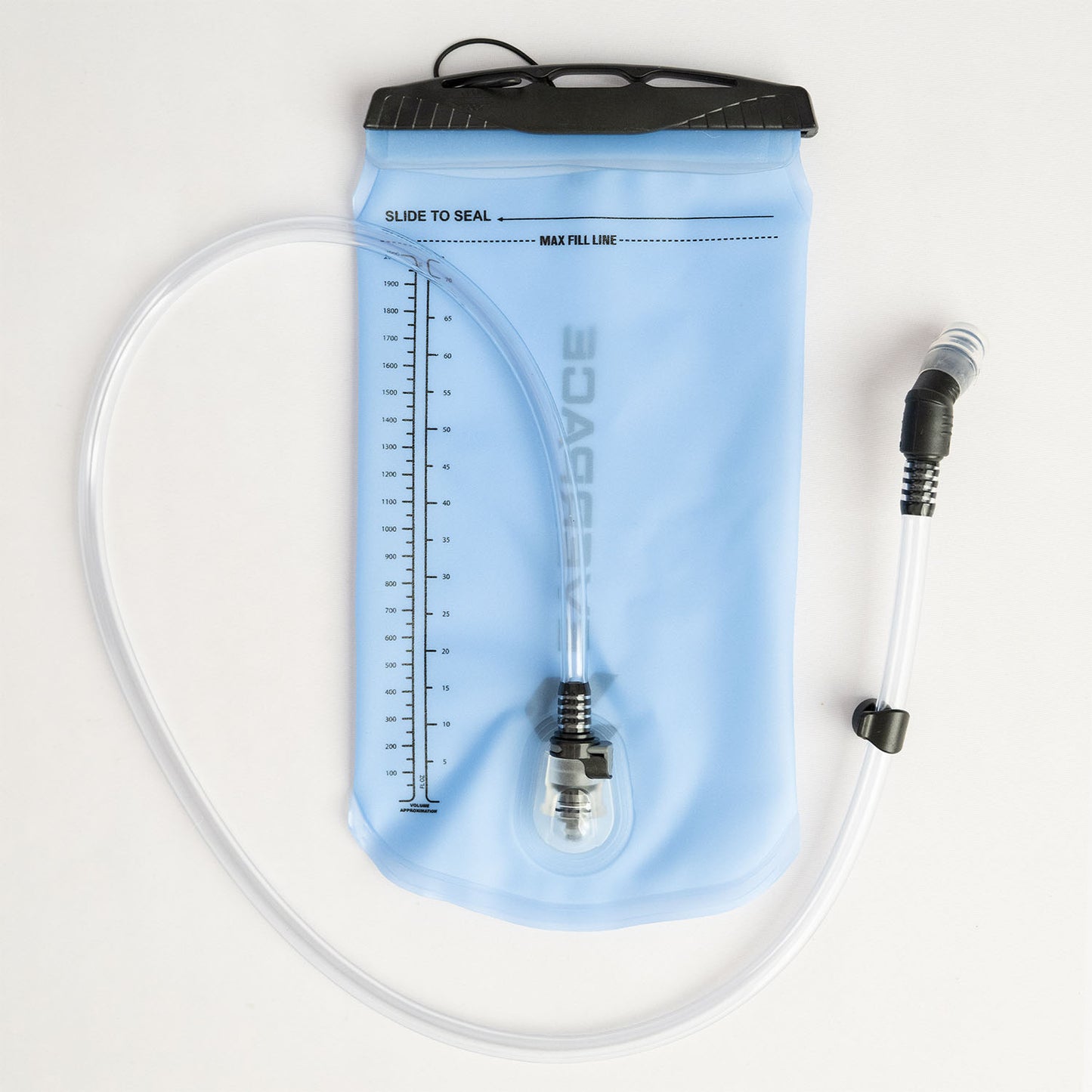 Hydration bladder with hose on a white background